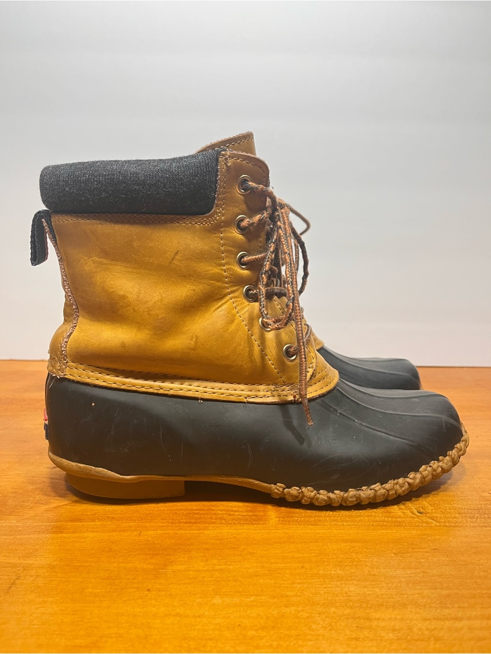 Vintage Leather Tommy Hilfiger Two-Tone Duck Booties in Tan and Black